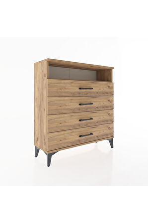 Arges Şifonyer Tek Raflı 4 Çekmeceli 88x30x96 Çam-Çam
