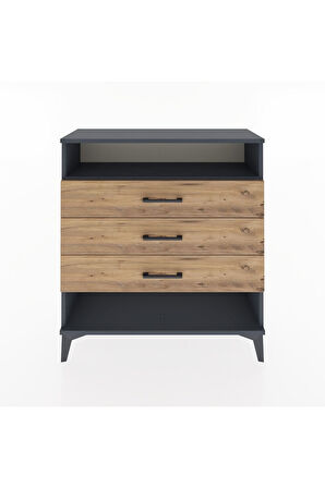 Arges Şifonyer Tek Raflı 3 Çekmeceli 88x30x96 Antrasit-Çam