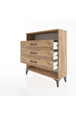 Arges Şifonyer Tek Raflı 3 Çekmeceli 88x30x96 Çam-Çam