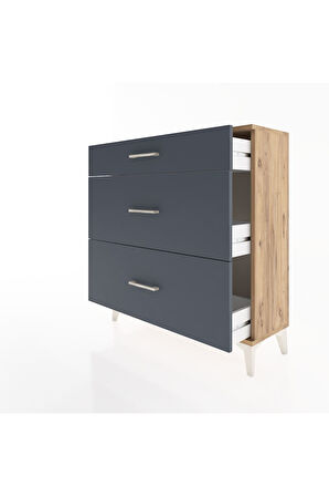 Arges Şifonyer 3 Çekmeceli 88x30x96 Çam-Antrasit