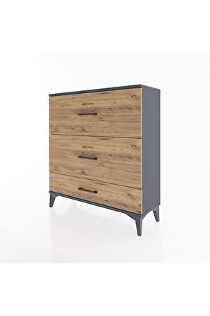 Arges Şifonyer 3 Çekmeceli 88x30x96 Antrasit-Çam