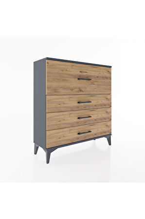 Arges Şifonyer 4 Çekmeceli 88x30x96 Antrasit-Çam