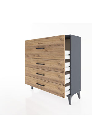 Arges Şifonyer 4 Çekmeceli 88x30x96 Antrasit-Çam