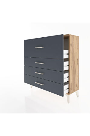 Arges Şifonyer 4 Çekmeceli 88x30x96 Çam-Antrasit