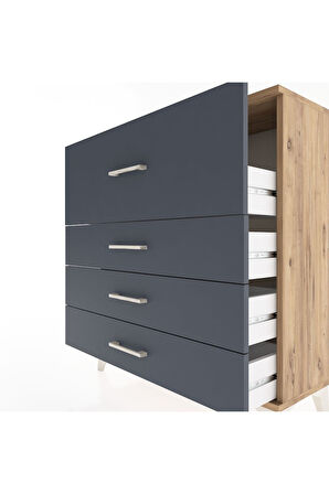 Arges Şifonyer 4 Çekmeceli 88x30x96 Çam-Antrasit
