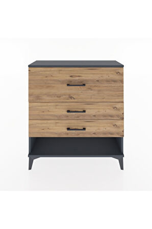 Arges Şifonyer 3 Çekmeceli 88x30x96 Antrasit-Çam