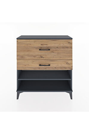 Arges Şifonyer Tek Raflı 2 Çekmeceli 88x30x96 Antrasit-Çam
