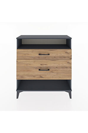 Arges Şifonyer Tek Raflı 2 Çekmeceli 88x30x96 Antrasit-Çam