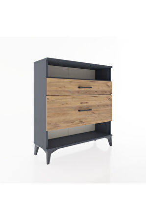 Arges Şifonyer Tek Raflı 2 Çekmeceli 88x30x96 Antrasit-Çam