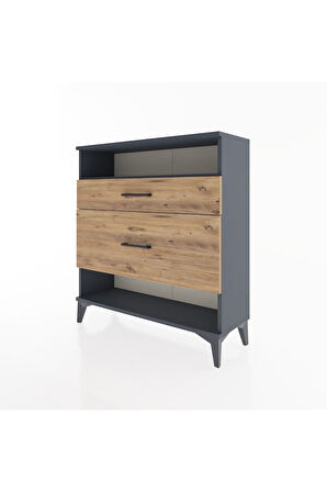 Arges Şifonyer Tek Raflı 2 Çekmeceli 88x30x96 Antrasit-Çam