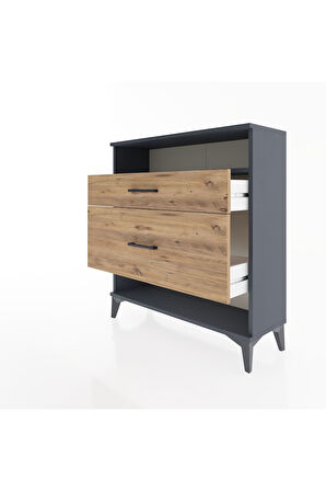 Arges Şifonyer Tek Raflı 2 Çekmeceli 88x30x96 Antrasit-Çam