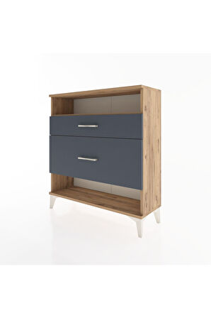 Arges Şifonyer Tek Raflı 2 Çekmeceli 88x30x96 Çam-Antrasit