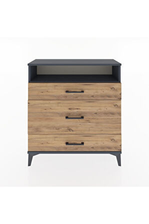 Arges Şifonyer Tek Raflı 3 Çekmeceli 88x30x96 Antrasit-Çam