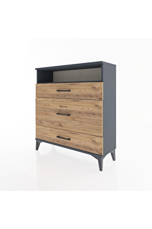 Arges Şifonyer Tek Raflı 3 Çekmeceli 88x30x96 Antrasit-Çam