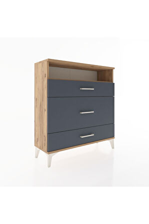 Arges Şifonyer Tek Raflı 3 Çekmeceli 88x30x96 Çam-Antrasit