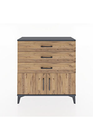 Arges Şifonyer Tek Raflı 3 Çekmeceli 2 Kapaklı 88x30x96 Antrasit-Çam