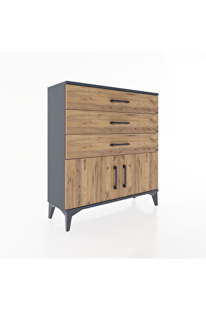 Arges Şifonyer Tek Raflı 3 Çekmeceli 2 Kapaklı 88x30x96 Antrasit-Çam
