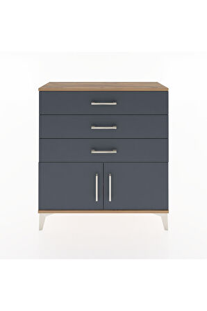 Arges Şifonyer Tek Raflı 3 Çekmeceli 2 Kapaklı 88x30x96 Çam-Antrasit