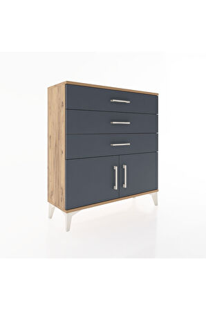 Arges Şifonyer Tek Raflı 3 Çekmeceli 2 Kapaklı 88x30x96 Çam-Antrasit