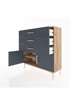 Arges Şifonyer Tek Raflı 3 Çekmeceli 2 Kapaklı 88x30x96 Çam-Antrasit