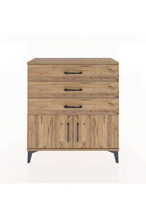 Arges Şifonyer Tek Raflı 3 Çekmeceli 2 Kapaklı 88x30x96 Çam-Çam