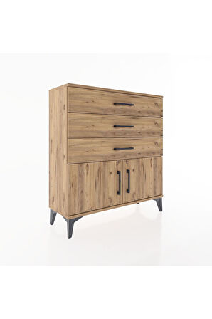 Arges Şifonyer Tek Raflı 3 Çekmeceli 2 Kapaklı 88x30x96 Çam-Çam