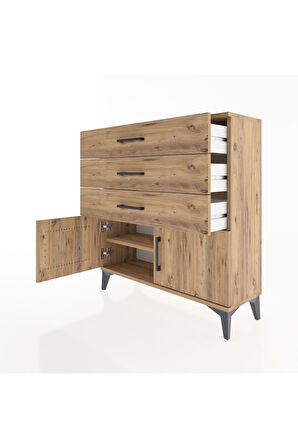 Arges Şifonyer Tek Raflı 3 Çekmeceli 2 Kapaklı 88x30x96 Çam-Çam