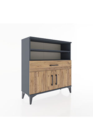 Arges Şifonyer 3 Raflı Tek Çekmeceli 2 Kapaklı 88x30x96 Antrasit-Çam
