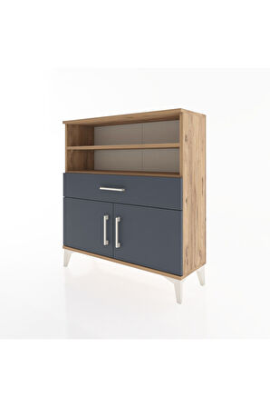Arges Şifonyer 3 Raflı Tek Çekmeceli 2 Kapaklı 88x30x96 Çam-Antrasit