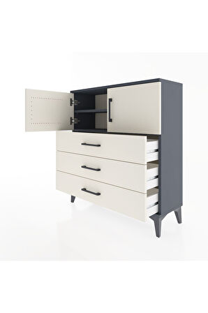 Arges Şifonyer 2 Raflı 3 Çekmeceli 2 Kapaklı 88x30x96 Antrasit-Aytaşı