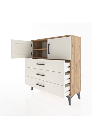 Arges Şifonyer 2 Raflı 3 Çekmeceli 2 Kapaklı 88x30x96 Çam-Aytaşı