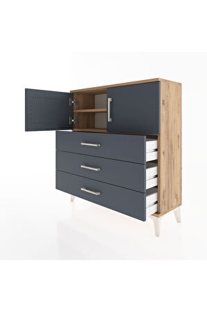 Arges Şifonyer 2 Raflı 3 Çekmeceli 2 Kapaklı 88x30x96 Çam-Antrasit