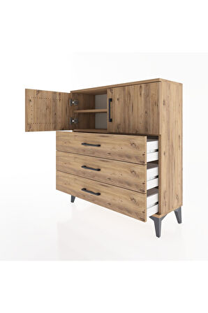 Arges Şifonyer 2 Raflı 3 Çekmeceli 2 Kapaklı 88x30x96 Çam-Çam