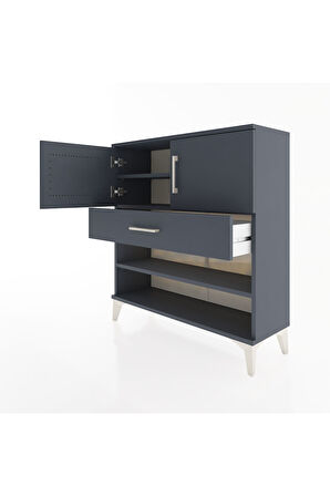 Arges Şifonyer 3 Raflı Tek Çekmeceli 2 Kapaklı 88x30x96 Antrasit-Antrasit