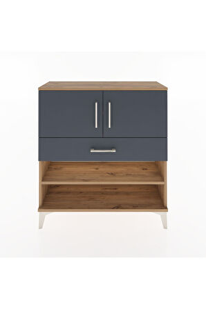 Arges Şifonyer 3 Raflı Tek Çekmeceli 2 Kapaklı 88x30x96 Çam-Antrasit