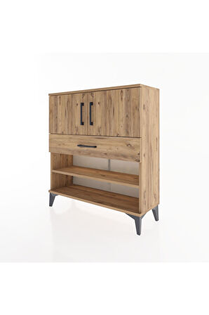 Arges Şifonyer 3 Raflı Tek Çekmeceli 2 Kapaklı 88x30x96 Çam-Çam