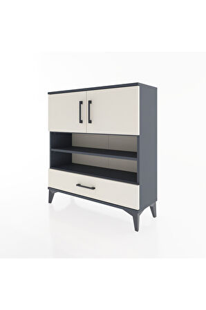 Arges Şifonyer 4 Raflı Tek Çekmeceli 2 Kapaklı 88x30x96 Antrasit-Aytaşı
