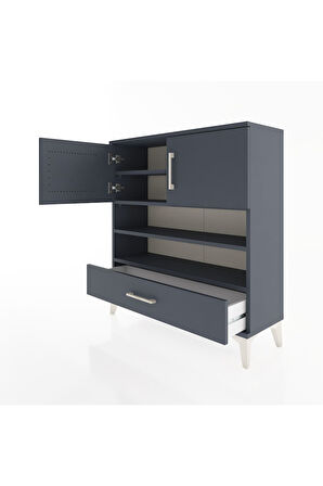 Arges Şifonyer 4 Raflı Tek Çekmeceli 2 Kapaklı 88x30x96 Antrasit-Antrasit