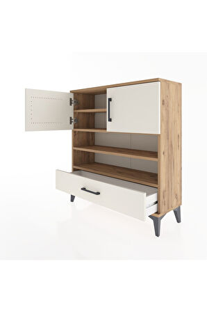 Arges Şifonyer 4 Raflı Tek Çekmeceli 2 Kapaklı 88x30x96 Çam-Aytaşı