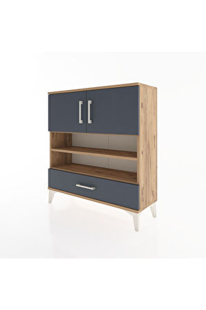 Arges Şifonyer 4 Raflı Tek Çekmeceli 2 Kapaklı 88x30x96 Çam-Antrasit