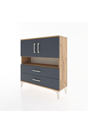Arges Şifonyer 3 Raflı 2 Çekmeceli 2 Kapaklı 88x30x96 Çam-Antrasit