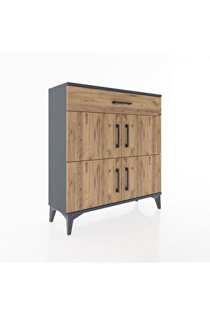 Arges Şifonyer 3 Raflı Tek Çekmeceli 4 Kapaklı 88x30x96 Antrasit-Çam