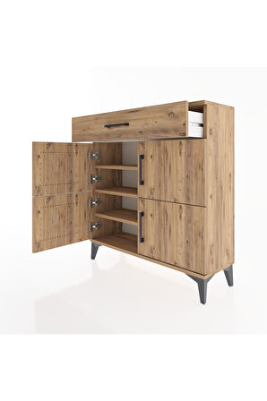 Arges Şifonyer 3 Raflı Tek Çekmeceli 4 Kapaklı 88x30x96 Çam-Çam