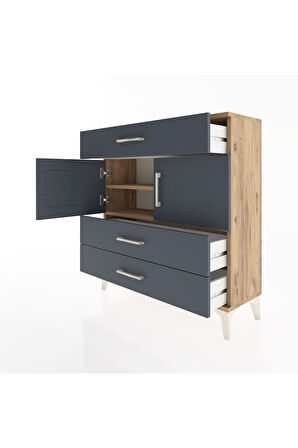 Arges Şifonyer 2 Raflı 3 Çekmeceli 2 Kapaklı 88x30x96 Çam-Antrasit