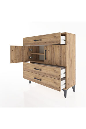 Arges Şifonyer 2 Raflı 3 Çekmeceli 2 Kapaklı 88x30x96 Çam-Çam