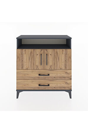 Arges Şifonyer 3 Raflı 2 Çekmeceli 2 Kapaklı 88x30x96 Antrasit-Çam