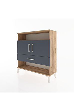 Arges Şifonyer 3 Raflı Tek Çekmeceli 2 Kapaklı 88x30x96 Çam-Antrasit