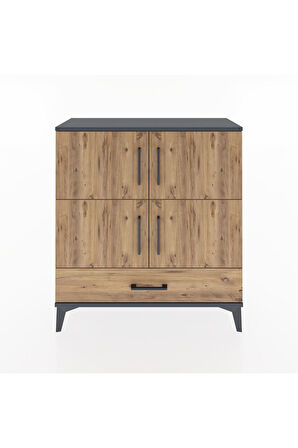 Arges Şifonyer 4 Raflı Tek Çekmeceli 4 Kapaklı 88x30x96 Antrasit-Çam