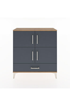 Arges Şifonyer 4 Raflı Tek Çekmeceli 4 Kapaklı 88x30x96 Çam-Antrasit