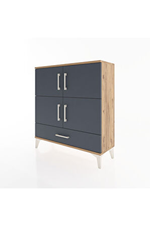 Arges Şifonyer 4 Raflı Tek Çekmeceli 4 Kapaklı 88x30x96 Çam-Antrasit